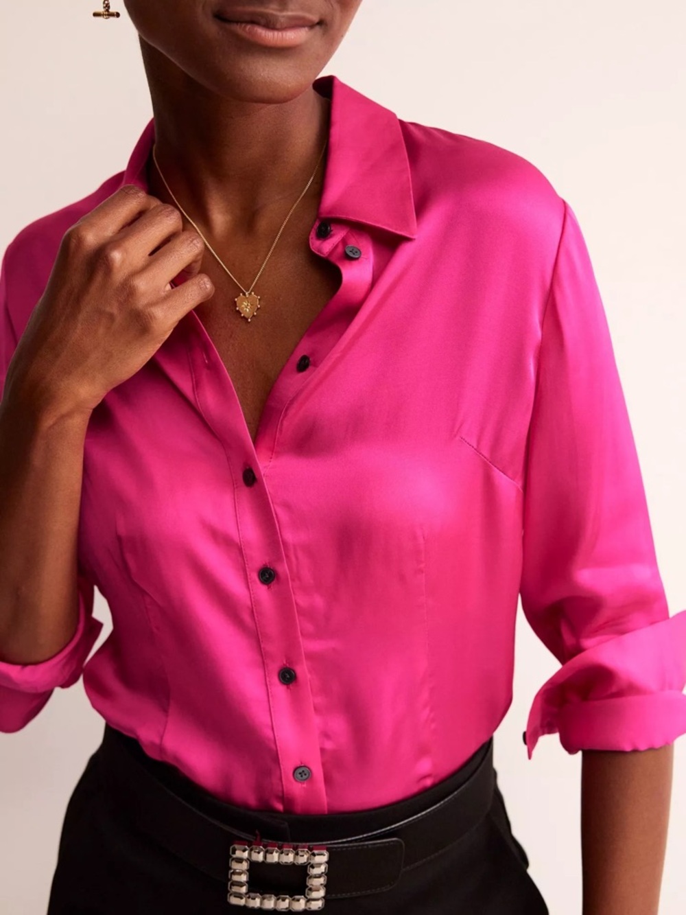 Boden Saskia Satin Shirt Vibrant Pink‎ Button Down Long Sleeve Women’s 6 US - Picture 3 of 13